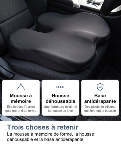 Trois choses à retenir La mousse à mémoire de forme, la housse déhoussable et la base antidérapante.
