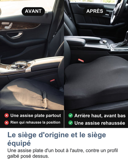 Le siège d'origine et le siège équipé Une assise plate d'un bout à l'autre, contre un profil galbé posé dessus.