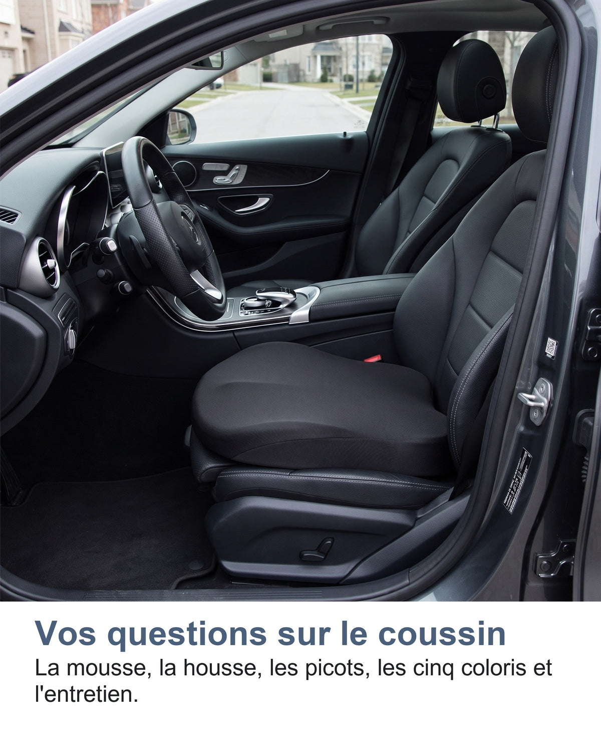 Vos questions sur le coussin La mousse, la housse, les picots, les cinq coloris et l'entretien.