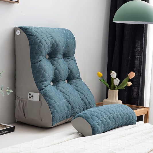 Coussin de lecture pour lit, dossier triangulaire, coloris bleu