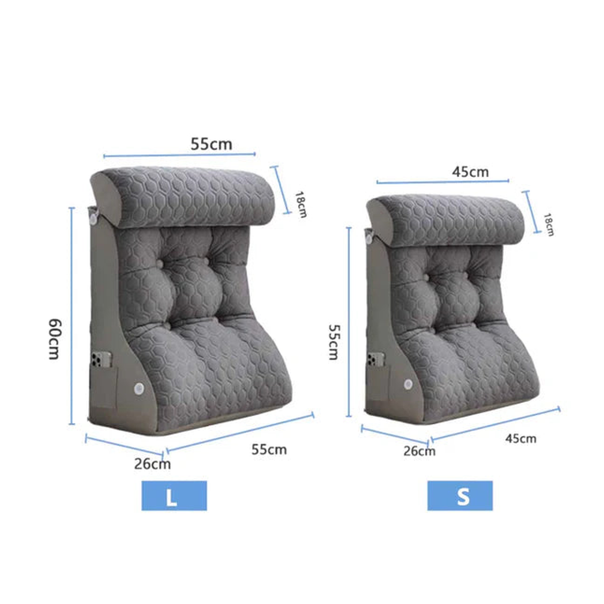 Guide des tailles S et L du coussin de lecture