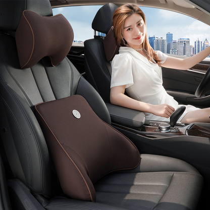 Set coussin lombaire et appui-tête voiture mémoire de forme, coloris brun