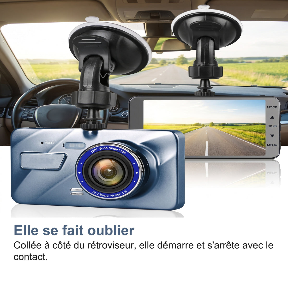 Elle se fait oublier Collée à côté du rétroviseur, elle démarre et s'arrête avec le contact.