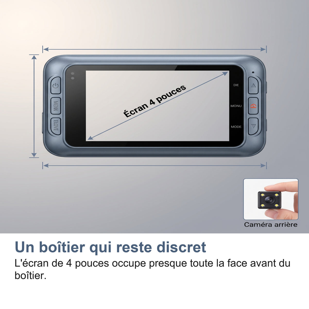 Un boîtier qui reste discret L'écran de 4 pouces occupe presque toute la face avant du boîtier.