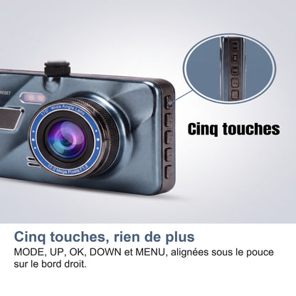 Cinq touches, rien de plus MODE, UP, OK, DOWN et MENU, alignées sous le pouce sur le bord droit.