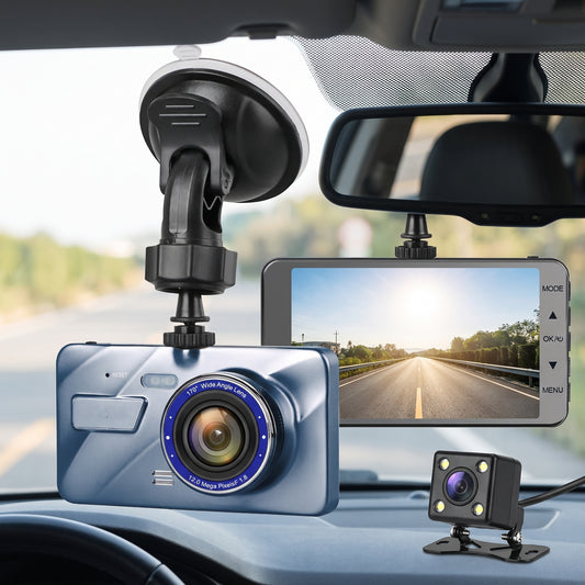 Dashcam Voiture Avant Arrière, Écran 4 Pouces et Caméra de Recul