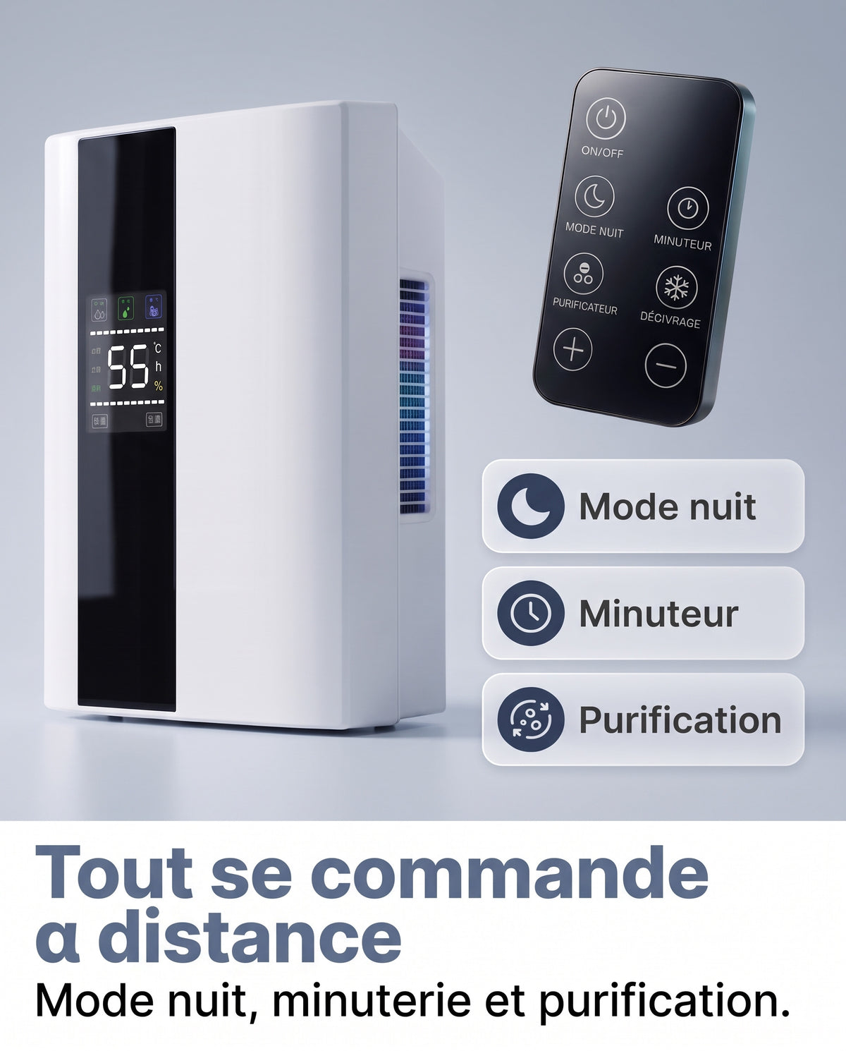Télécommande avec mode nuit, minuterie et purification