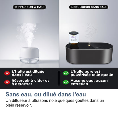 Sans eau, ou dilué dans l'eau Un diffuseur à ultrasons noie quelques gouttes dans un plein réservoir.