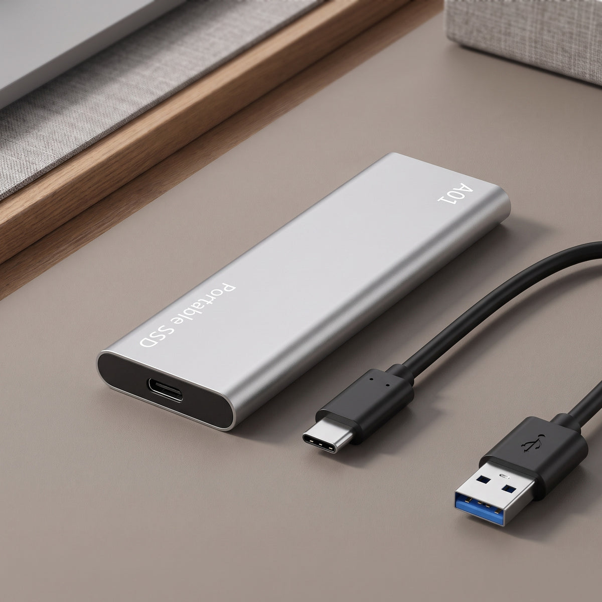Disque dur externe A01 argent avec câble USB-C vers USB-A