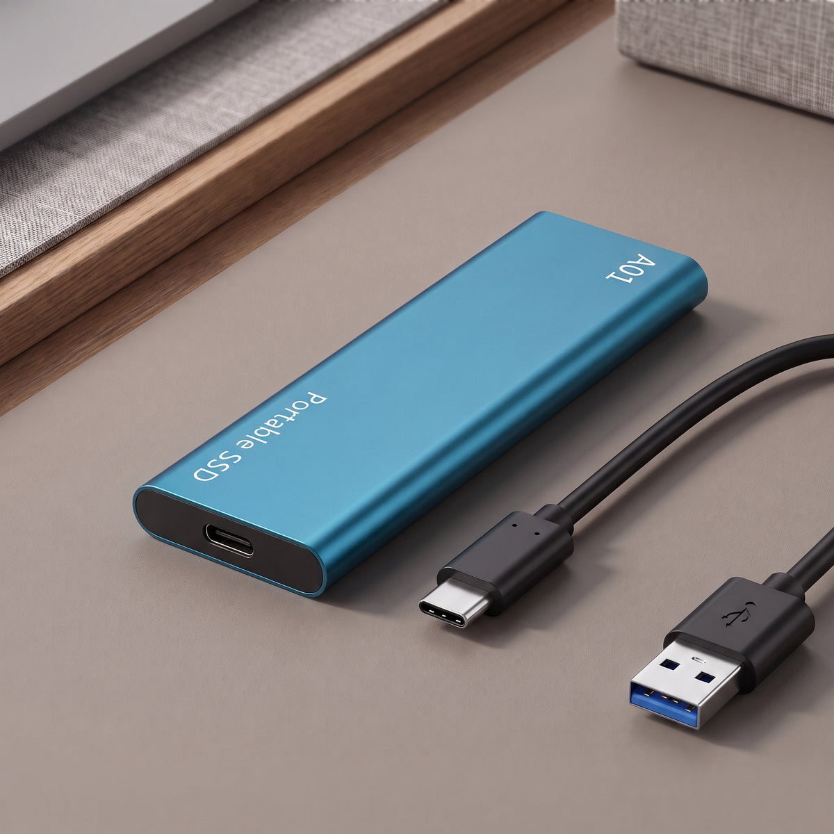 Disque dur externe A01 bleu avec câble USB-C vers USB-A