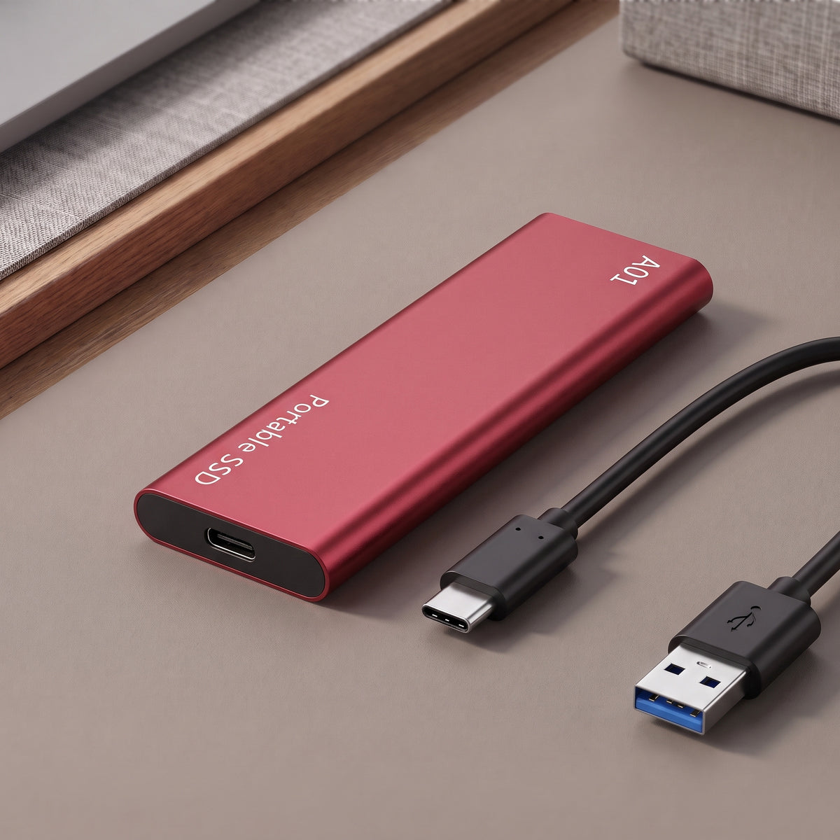 Disque dur externe A01 rouge avec câble USB-C vers USB-A