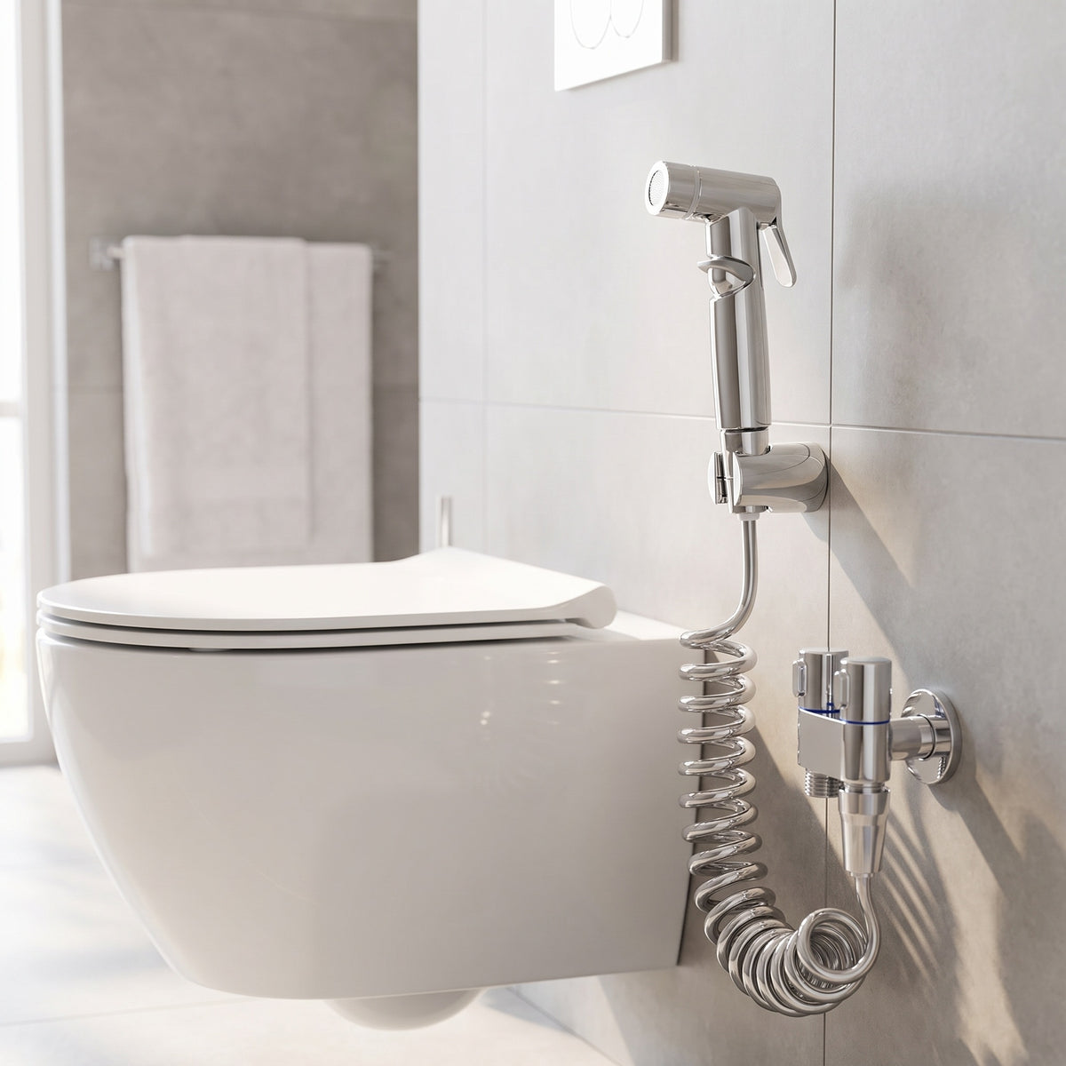 Douchette WC en Laiton avec Robinet Double Sortie et Flexible 2 m
