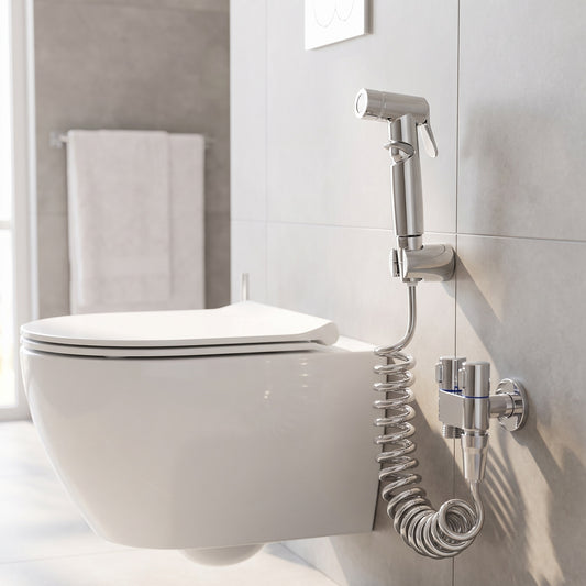Douchette WC en Laiton avec Robinet Double Sortie et Flexible 2 m