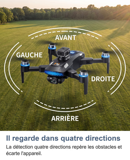 Le drone et ses zones de détection d'obstacles vers l'avant, l'arrière, la gauche et la droite