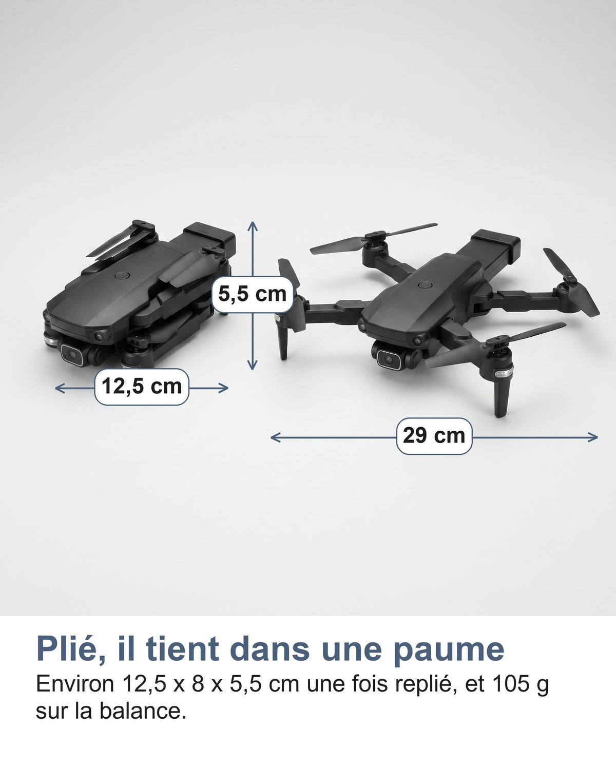 Le mini drone plié et déplié