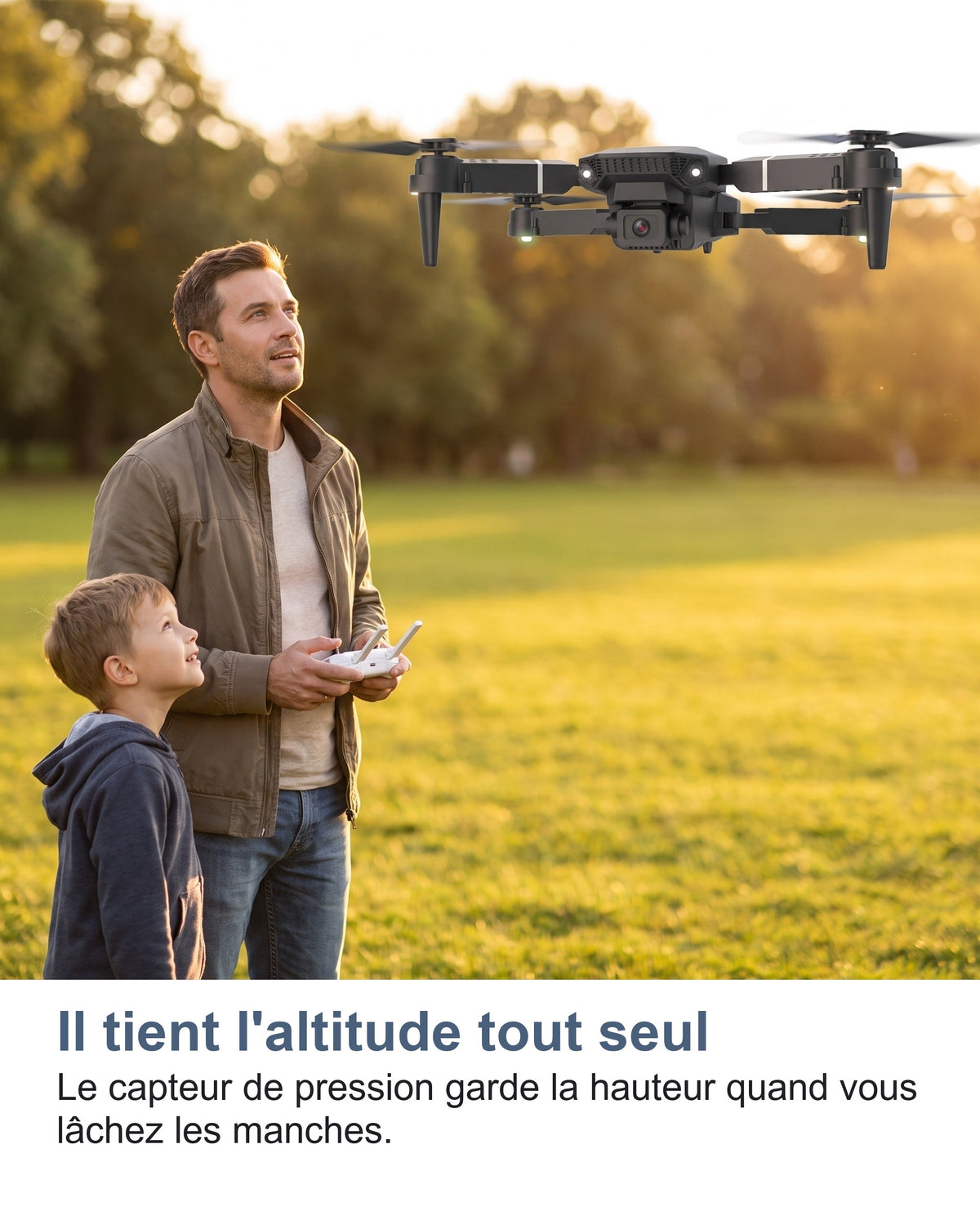 Le mini drone en vol dans un parc