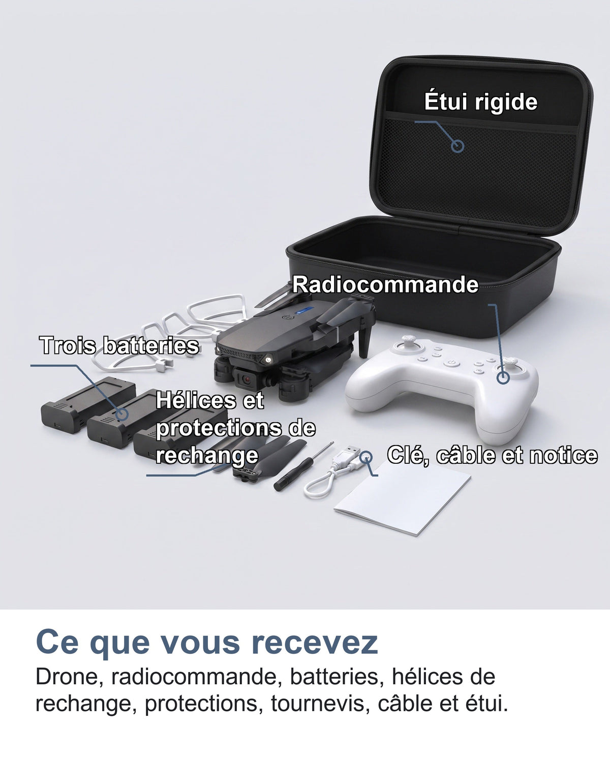 Le contenu de la boîte du mini drone