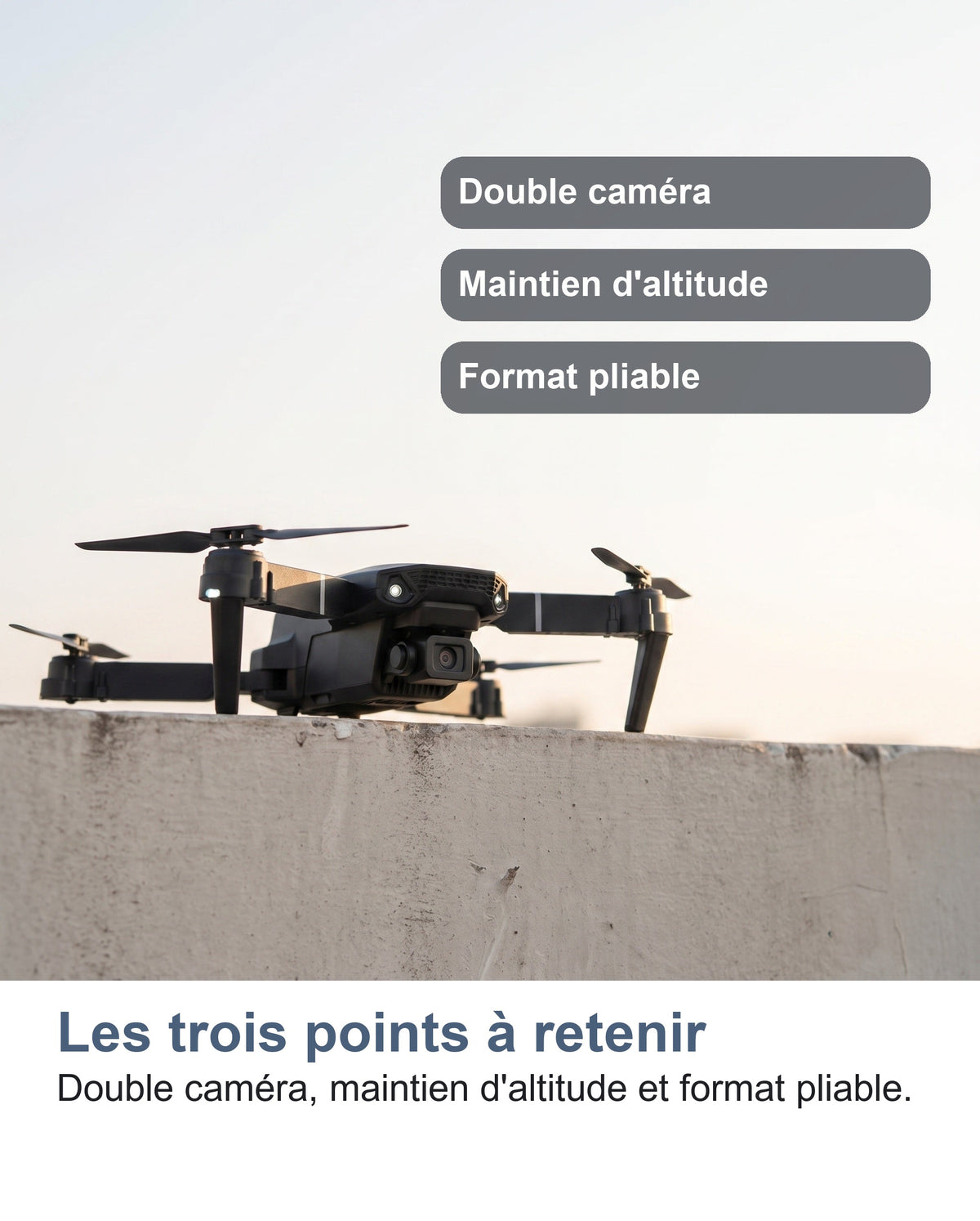 Le mini drone posé sur un muret