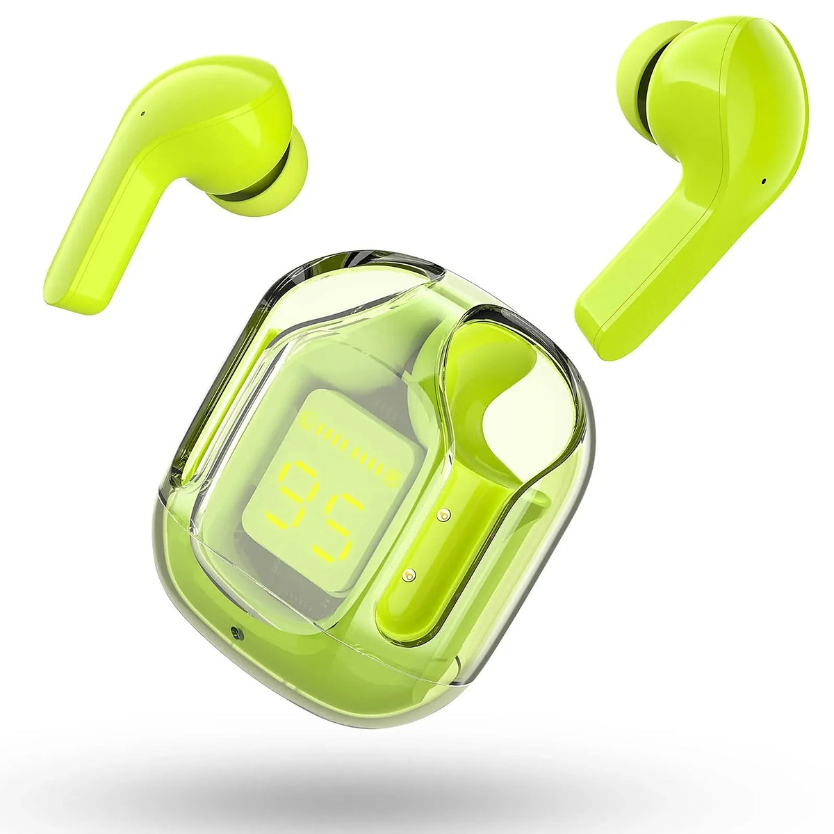 Écouteurs sans fil Bluetooth à boîtier transparent, coloris vert