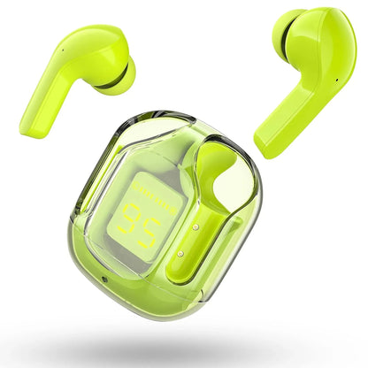 Écouteurs sans fil Bluetooth à boîtier transparent, coloris vert