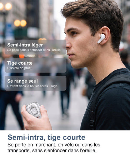 Semi-intra, tige courte Se porte en marchant, en vélo ou dans les transports, sans s'enfoncer dans l'oreille.