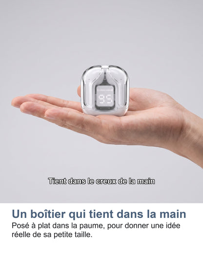 Un boîtier qui tient dans la main Posé à plat dans la paume, pour donner une idée réelle de sa petite taille.