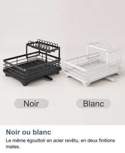 Les deux coloris de l'égouttoir à vaisselle : noir et blanc
