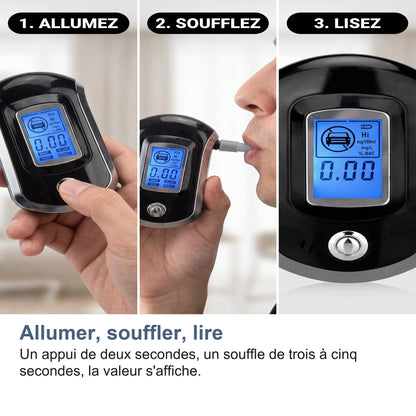 Allumer, souffler, lire Un appui de deux secondes, un souffle de trois à cinq secondes, la valeur s'affiche.