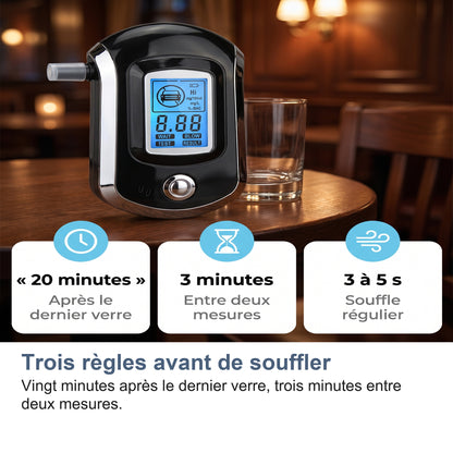 Trois règles avant de souffler Vingt minutes après le dernier verre, trois minutes entre deux mesures.
