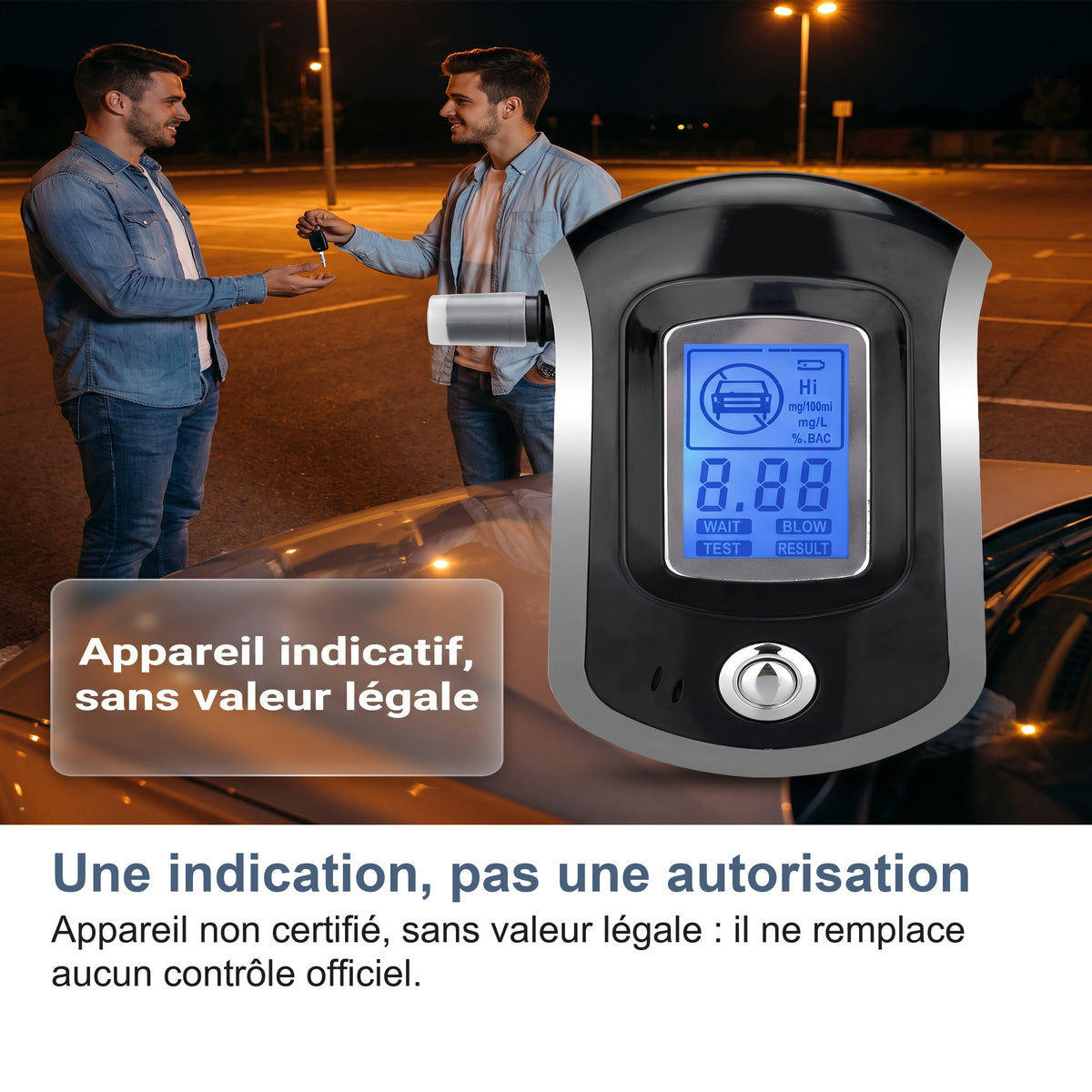 Une indication, pas une autorisation Appareil non certifié, sans valeur légale : il ne remplace aucun contrôle officiel.