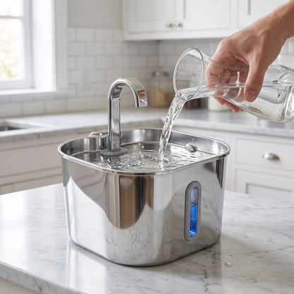 Remplissage de la fontaine à eau à la carafe