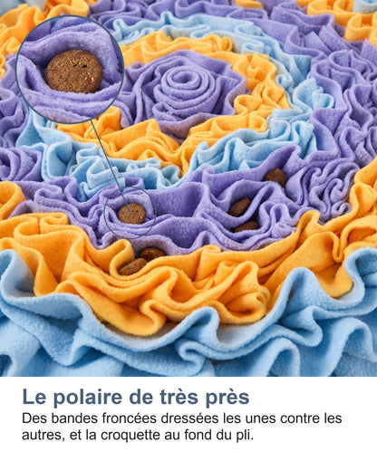 Le polaire de très près Des bandes froncées dressées les unes contre les autres, et la croquette au fond du pli.