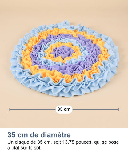 35 cm de diamètre Un disque de 35 cm, soit 13,78 pouces, qui se pose à plat sur le sol.