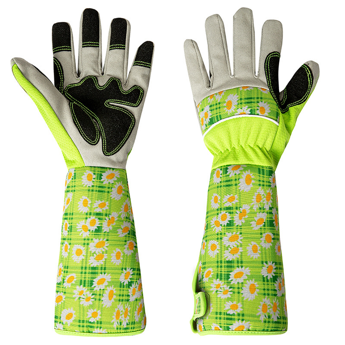 Gants de jardinage à manchette longue, coloris gris et vert paume renforcée