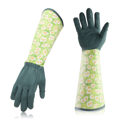 Gants de jardinage à manchette longue, coloris vert marguerites