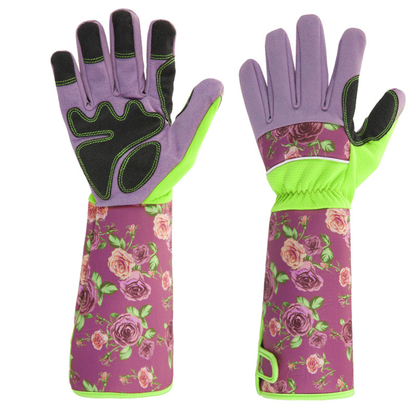 Gants de jardinage à manchette longue, coloris violet paume renforcée