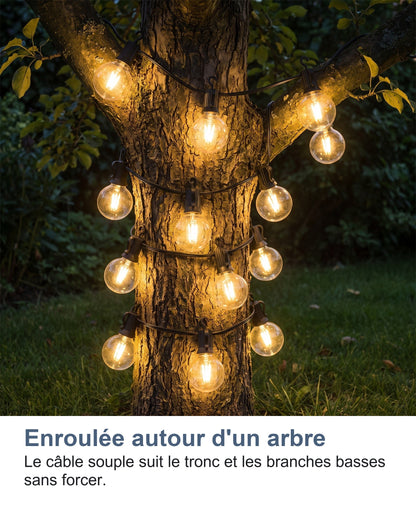 Enroulée autour d'un arbre Le câble souple suit le tronc et les branches basses sans forcer.