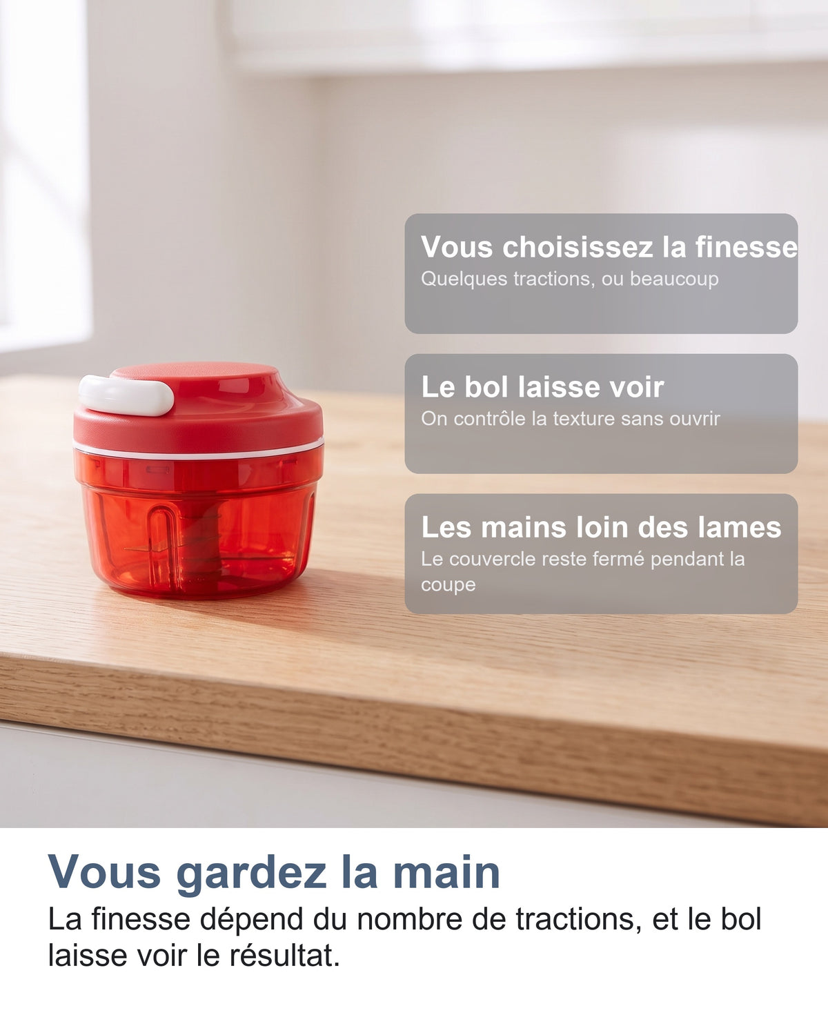 Vous gardez la main. La finesse dépend du nombre de tractions, et le bol laisse voir le résultat.
