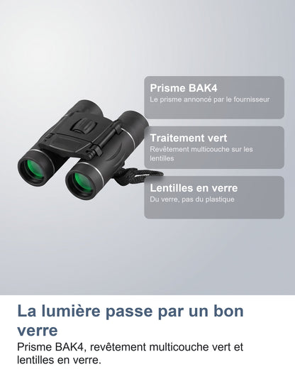 La lumière passe par un bon verre. Prisme BAK4, revêtement multicouche vert et lentilles en verre.