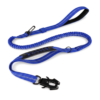 Laisse élastique amortissante pour chien, double poignée, 120 à 178 cm, coloris bleu