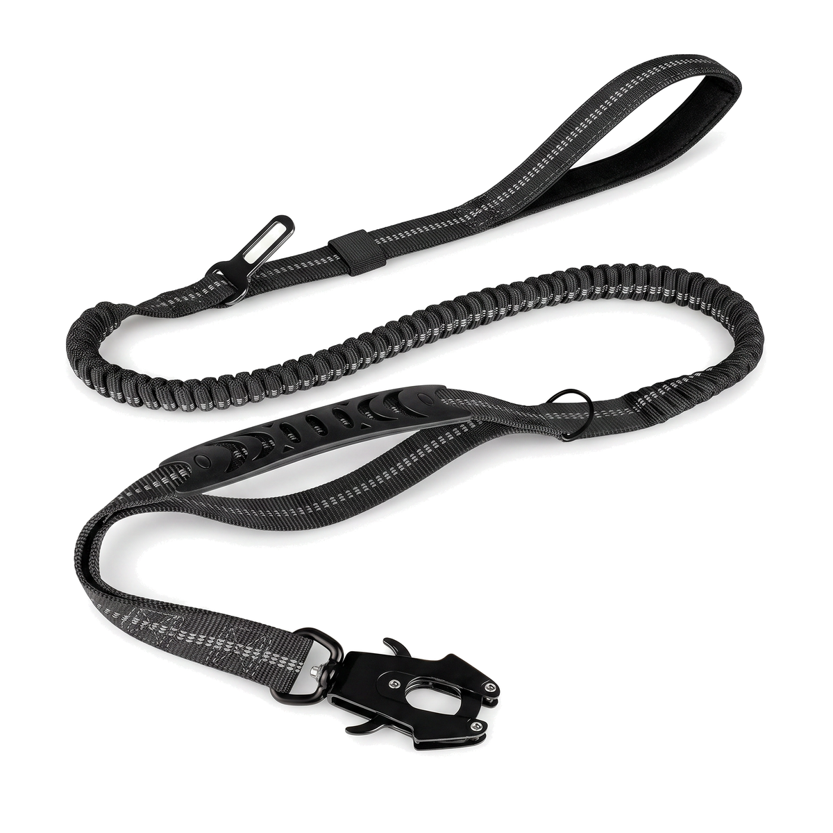 Laisse élastique amortissante pour chien, double poignée, 120 à 178 cm, coloris noir