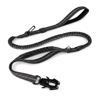 Laisse élastique amortissante pour chien, double poignée, 120 à 178 cm, coloris noir