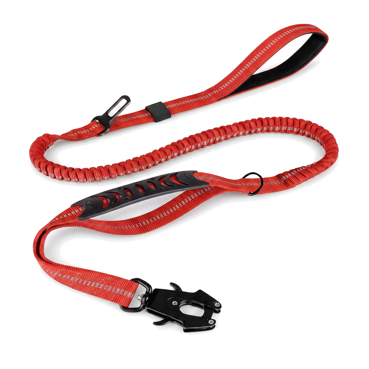 Laisse élastique amortissante pour chien, double poignée, 120 à 178 cm, coloris rouge