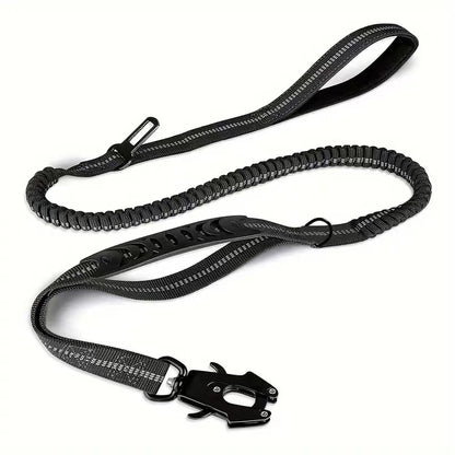 Laisse pour chien élastique anti-traction réfléchissante, coloris noir