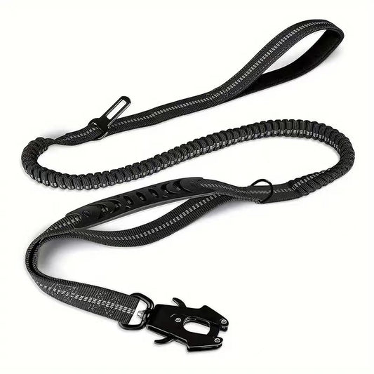 Laisse pour chien élastique anti-traction réfléchissante, coloris noir