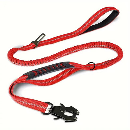 Laisse pour chien élastique anti-traction réfléchissante, coloris rouge