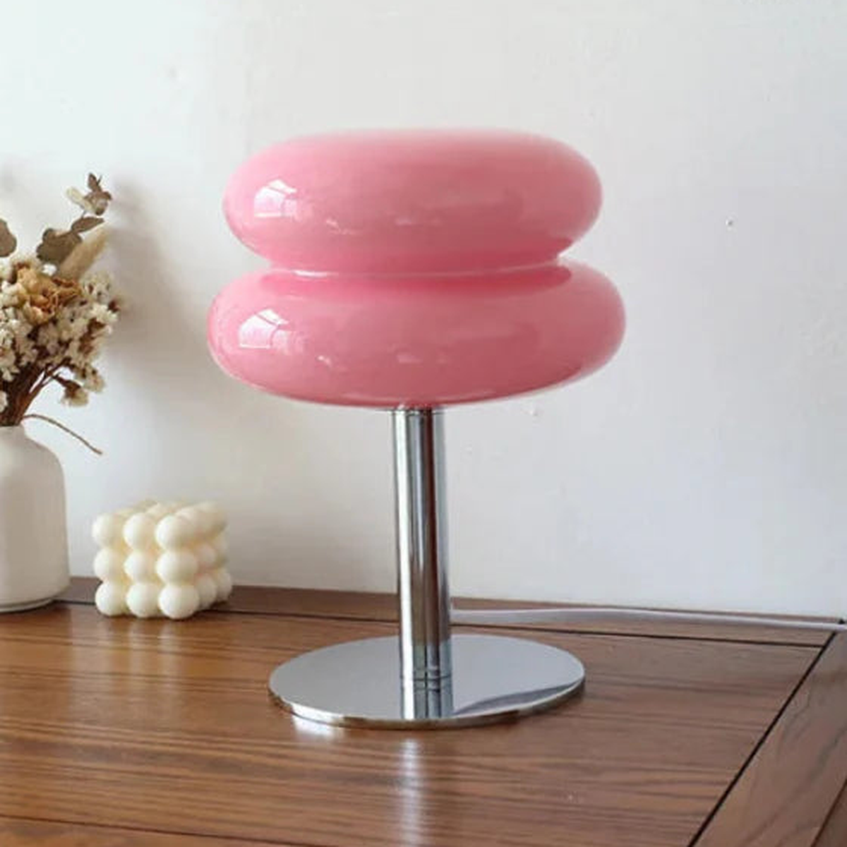 Lampe de table design Bauhaus en verre opalin, trois teintes de lumière, coloris rose