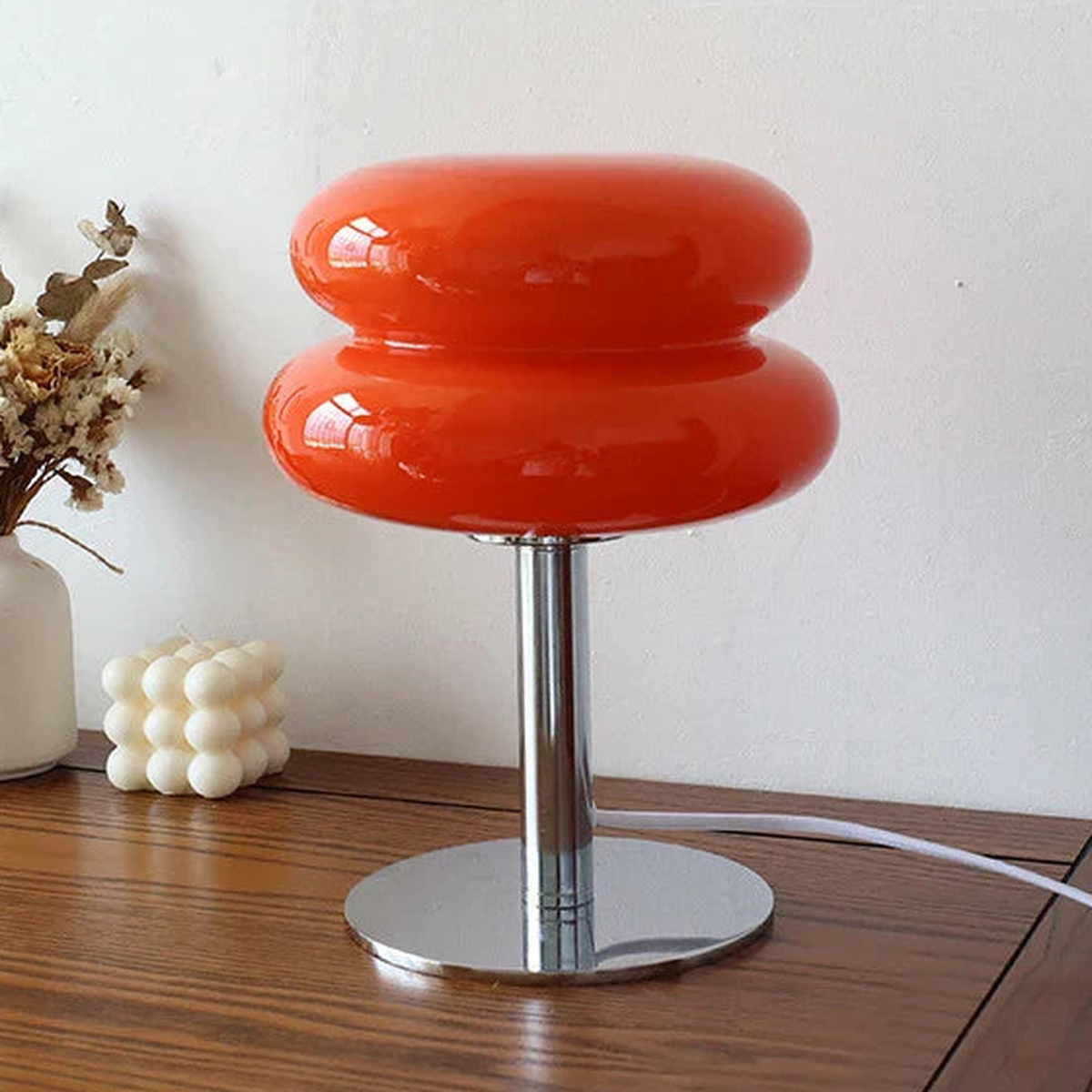 Lampe de table design Bauhaus en verre opalin, trois teintes de lumière, coloris rouge