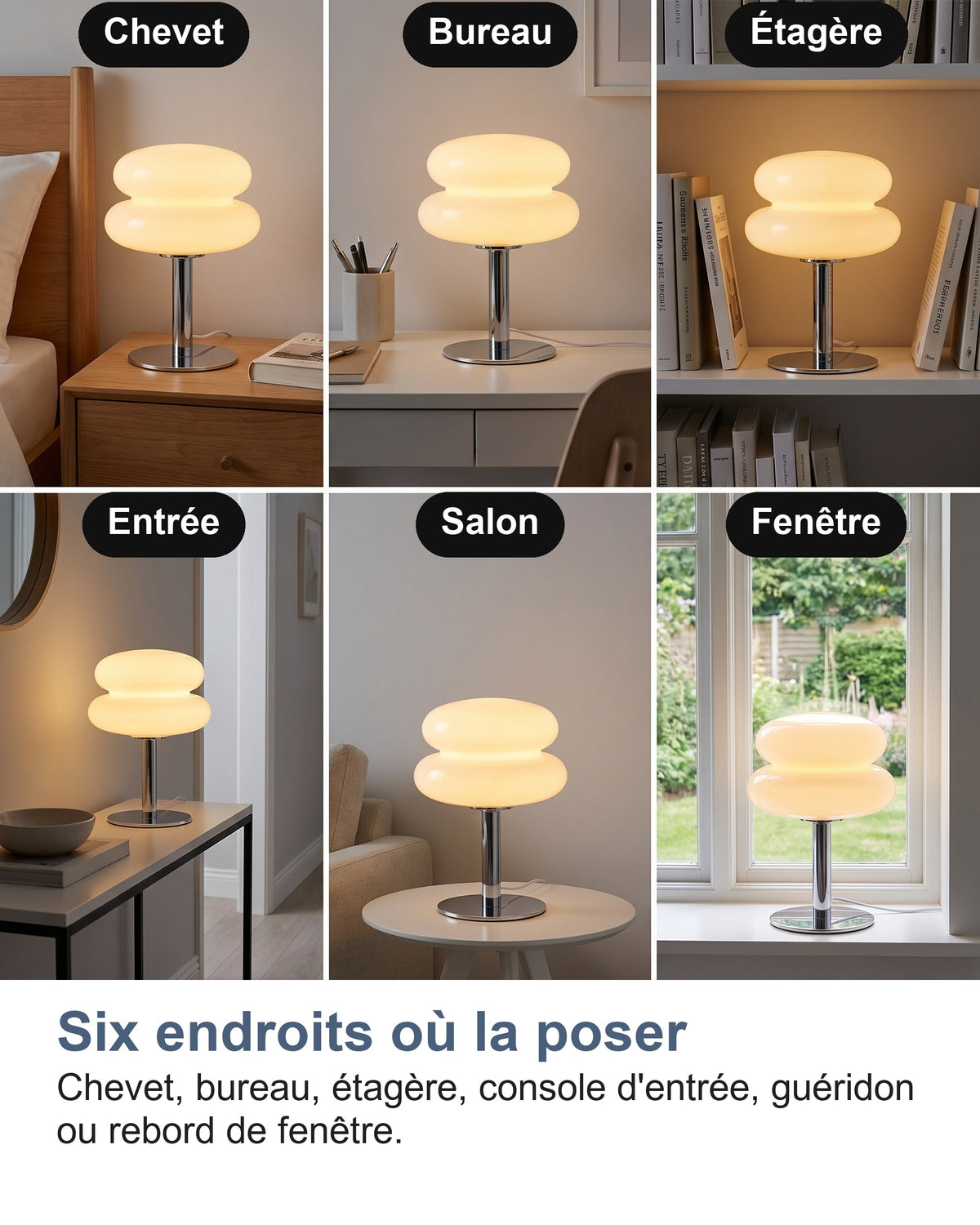 Six endroits où poser la lampe : chevet, bureau, étagère, entrée, salon, fenêtre