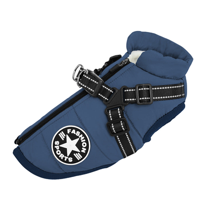Manteau chien imperméable avec harnais intégré et anneau de laisse, coloris bleu